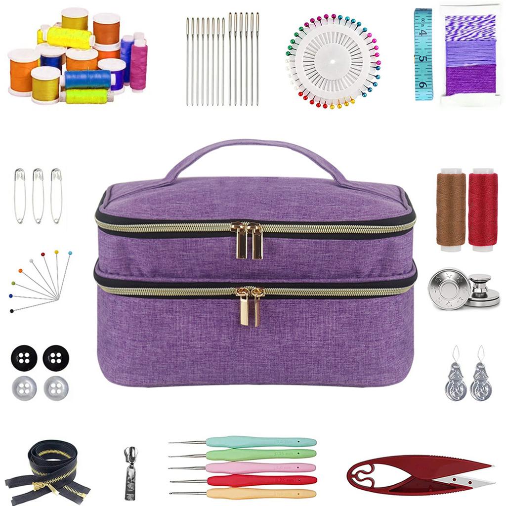 Double Layer Sewing Kit Supplies Storage Organizer for Needles Scissors Measuring Tape Thread ToolsSewing Accessories Organizer