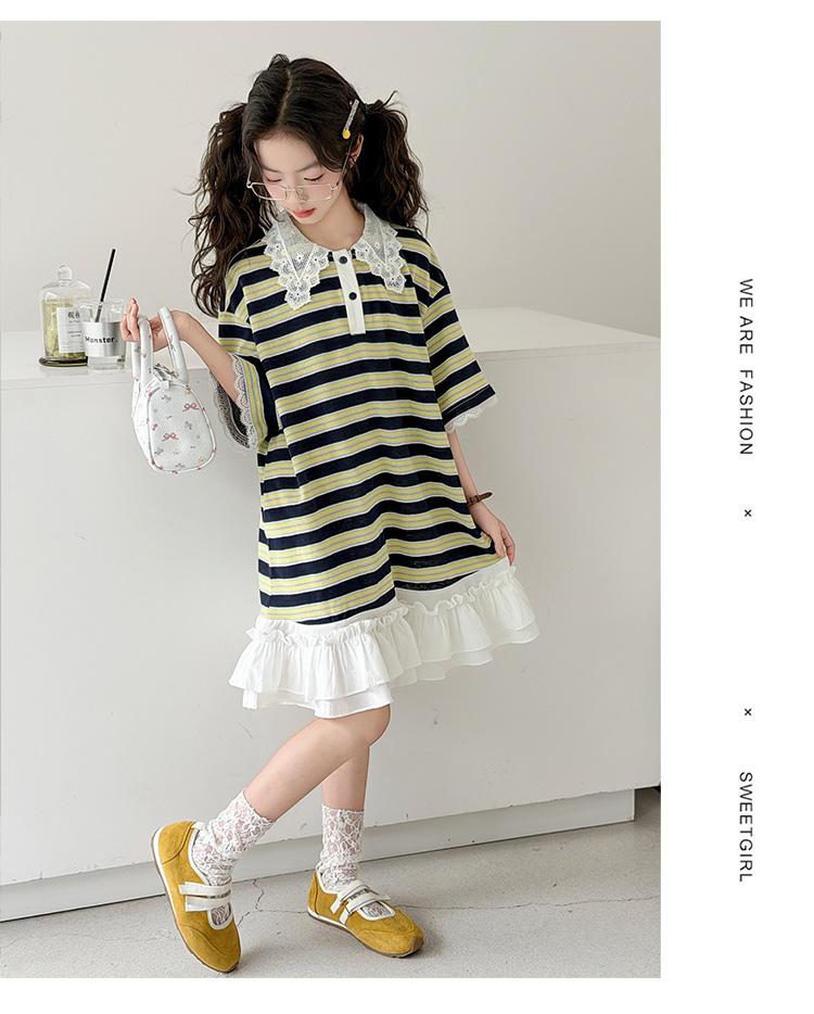Girls' dress summer 2026 new children's striped summer dress, mid size children's half skirt, girls' T-shirt dress trend