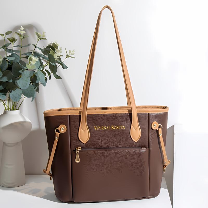 Color Contrast PU Leather Tote Bag, Adjustable Side Strap Large Capacity Shoulder Handbag For Women Office Commute Daily Shopping