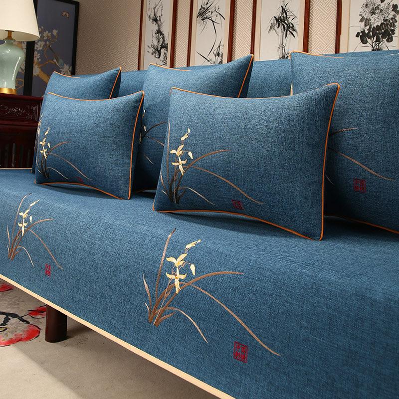 Chinese Mahogany Sofa Cushion Cover High-Grade Embroidered Arhat Bed Sofa Towel Solid Wood Sofa Cushion Backrest Towel