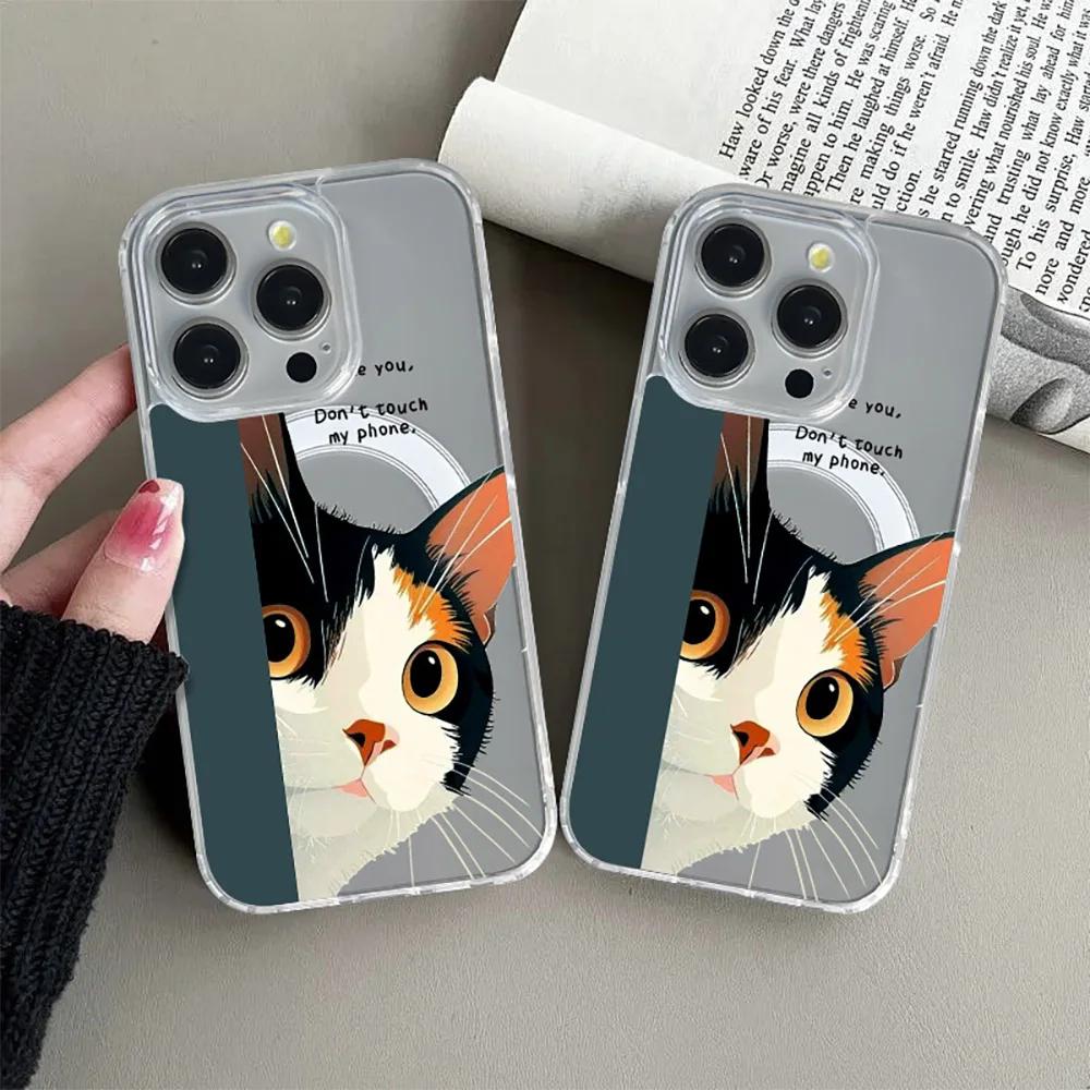Kawaii Calico Cat Wireless Charging Transparent Case for iPhone 17 Air 16 15 14 13 12 11 Pro Max Silicone Soft Edge Hard Cover