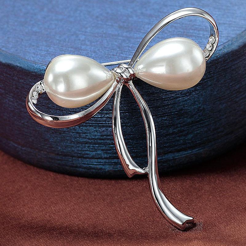 Versatile Pearl Bow Brooch Femininity Anti-Light Retro Corsage Accessories Cardigan Buckle Clothing