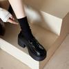 Black Round Head Small Man Increases Height with One Pedal Loafers Women's 2025 New Spring and Autumn British Style Thick-soled Small Leather Shoes