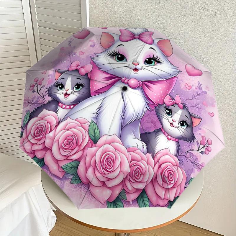

1pc Artemis Cats with Pink Roses Umbrella with Plastic Handle,Suitable for All Seasons Home Travel Outdoor UmbrellaDD047