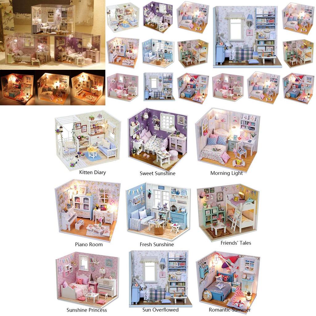 Exquisite 3d Miniature Dollhouse Furniture Kit With Led Light For Imaginative Kids