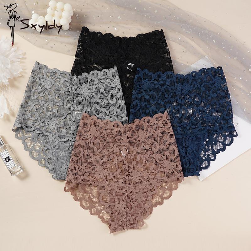 Plus Size Women Floral Lace Panties Hipster High Waist Underwear Breathable Briefs