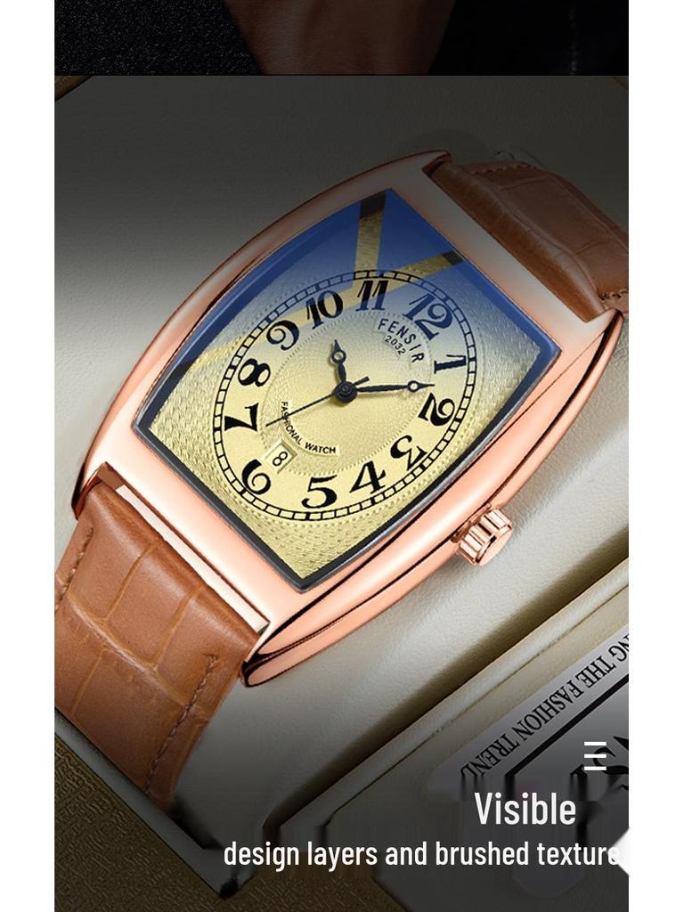 Pánské hodinky Fins Tonneau Classic Modré Světlé Retro Business Vodotěsné Quartzové