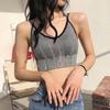 Women's Rhinestone Padded Sports Bra Seamless Cami Cropped Tank Top Crisscross Back Shiny Workout Bra