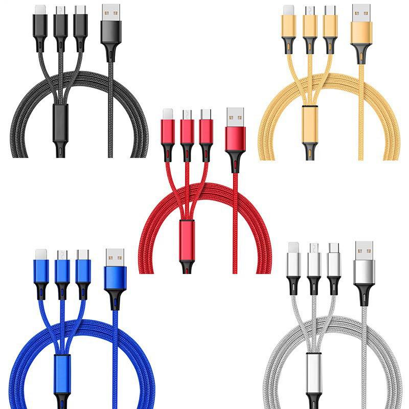 

Nylon Braided 3-in-1 Fast Charging Cable, Multi-Head 2A for Mobile Phones - Ideal for Logos or Small Gifts 1-to-3 1.2m (bare)