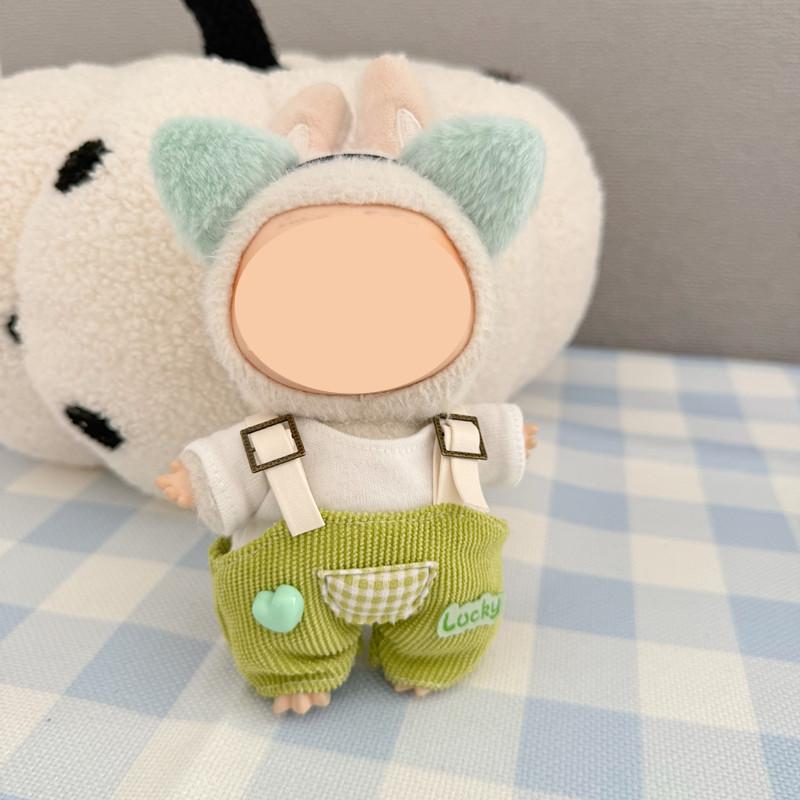 [Cloth Only] 17cm Doll Clothes Cartoon Toy Kitten Hairband Sweet Overalls Set Clothing Set Replacement Exquisite Accessories