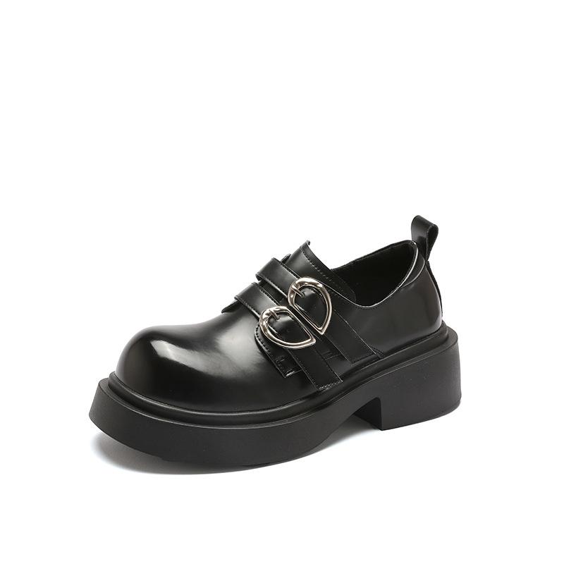 Genuine Leather Platform Leather Shoes Women's Shoes Early Spring New All-Match Double Buckle Loafers Mary Jane Shoes Pumps