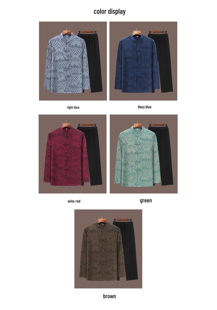 Summer Cross-Border Tang Suit Set: Lightweight Long Sleeve & Pants for Middle-Aged and Elderly Men