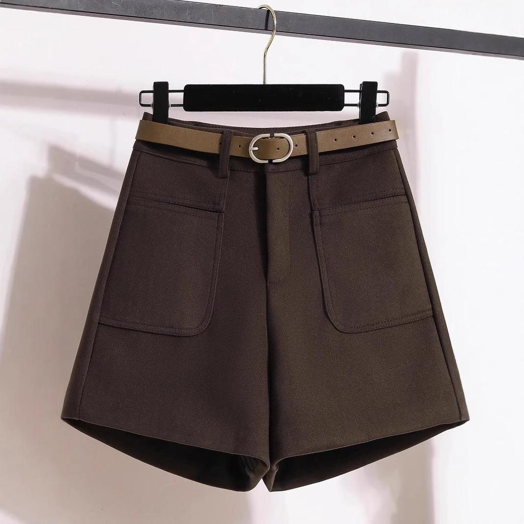 Spodenki A-line z mieszanki wełny z wysokim stanem dla kobiet petite – Jesienno-zimowe casualowe kuloty z szerokimi nogawkami dla efektu wydłużenia nóg.