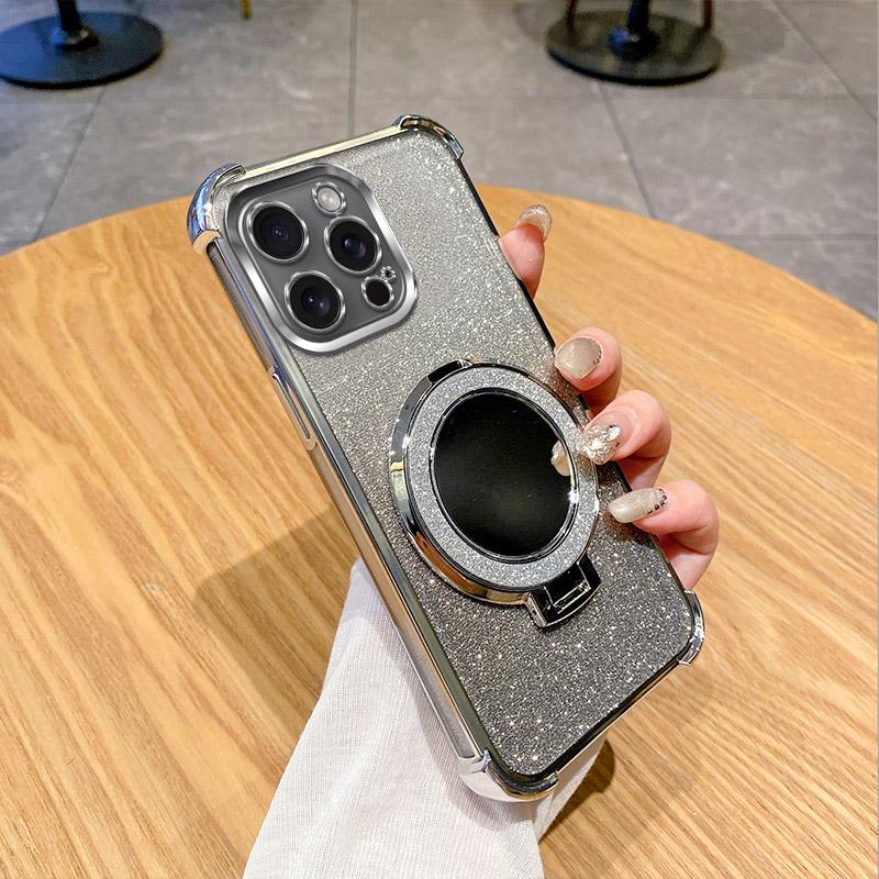 Electroplated Glitter Gradient Phone Case For XiaoMi RedMi Note 10 10S 10T 9 9S Pro Max 8 4G 5G with Mirror Ring Stand, Shockproof Cover