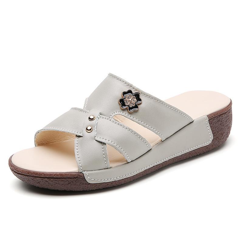 

Summer PU Mother Sandals and Slippers Ladies s Middle-aged Ladies s Shoes Wedge-heeled Mid-heel Ladies Sandals and Slippers EU34/CN35 сірий