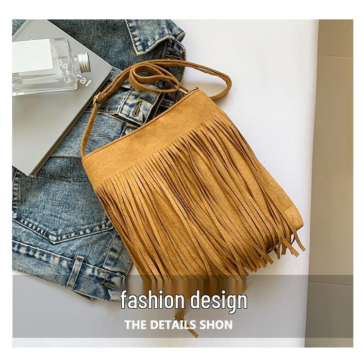 Women's Vintage Suede Tassel Crossbody Bag - Large Capacity and Fashionable (2025)