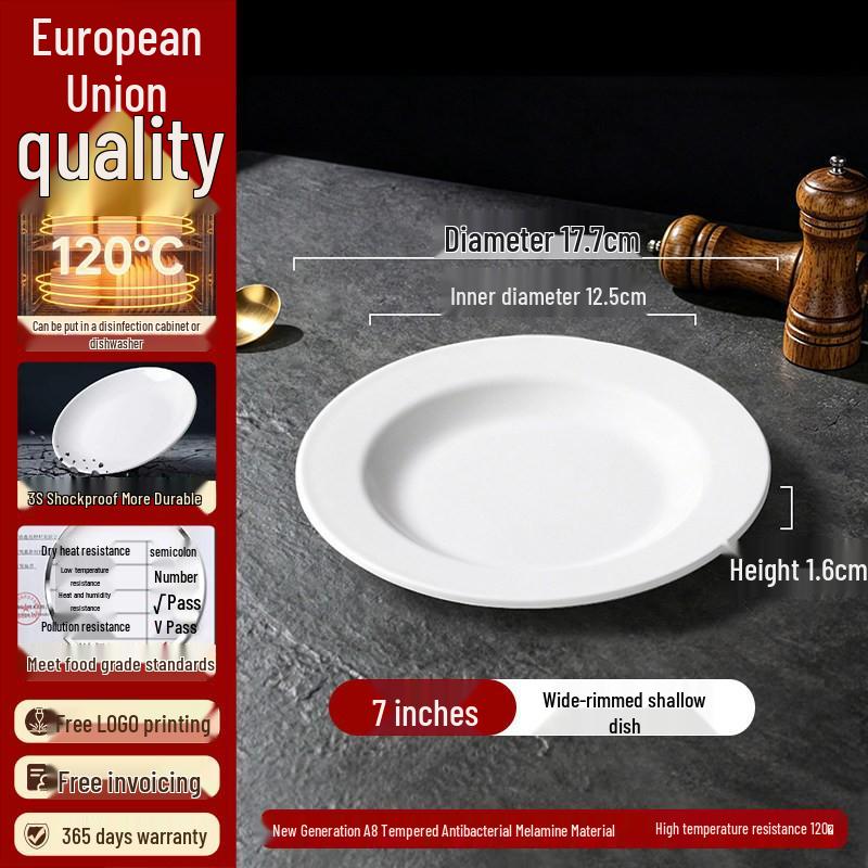 High-End Restaurant-Quality White Melamine Round Plates – Imitation Porcelain Buffet, Fast Food, and Rice Bowl Plates
