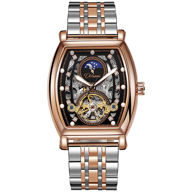 Orologio Automatico Tourbillon da Uomo Durenwei - Forma a Barile, Design Cielo Stellato Giorno/Notte
