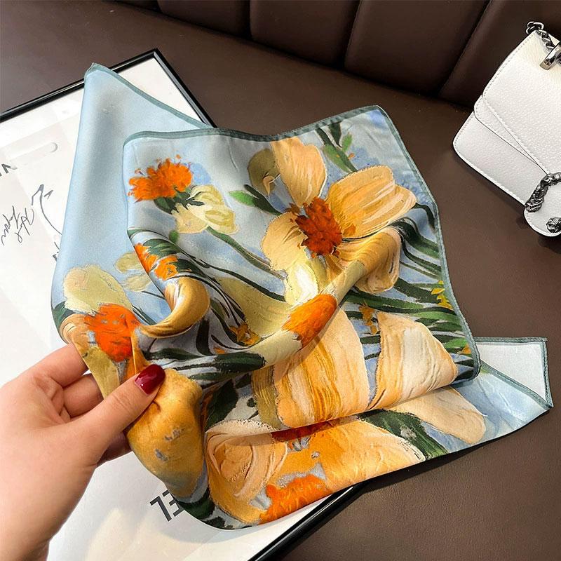 

New 100% Natural Real Silk Scarf Women Bandana Square Scarves Wrap Kerchief Mulberry Spring Fashion Luxury High Quality Hijab Real Silk 53x53cm