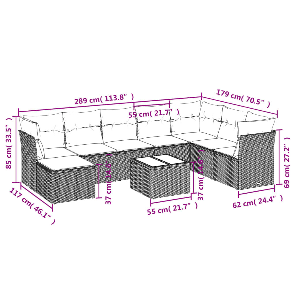 9 piece garden sofa set with cushions black poly rattan