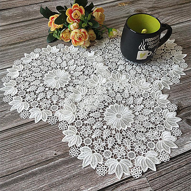 1PC Lace Round White Embroidery Table Place Mat Dining Pad Cloth Drink Placemat Cup Mug Dinner Tea Coaster Glass Doily Kitchen