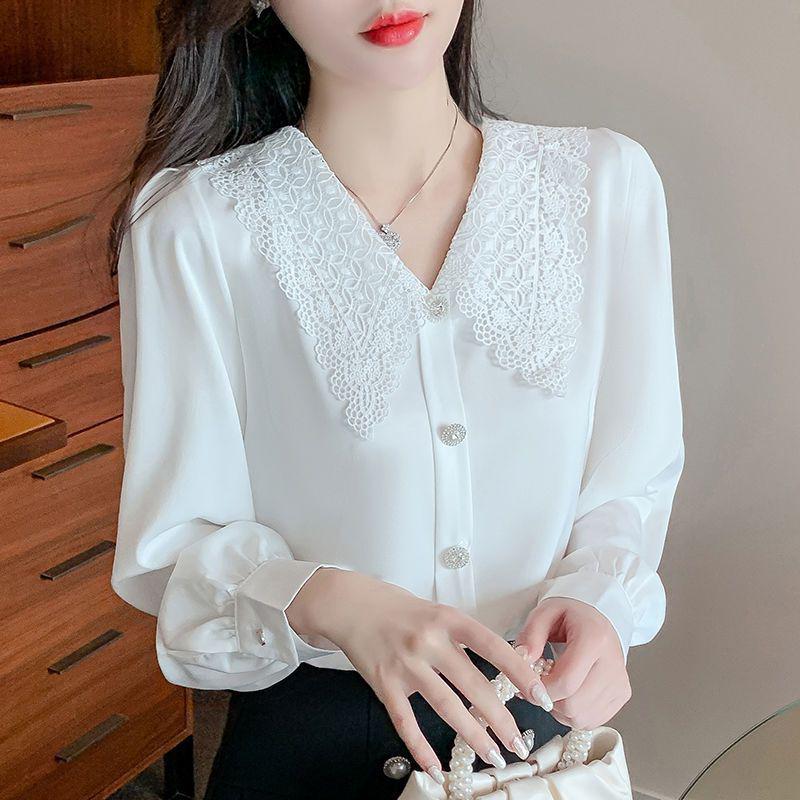 2023 Spring Chiffon Blouse - Sweet Peter Pan Collar, Long Sleeve, Cute Women's Top