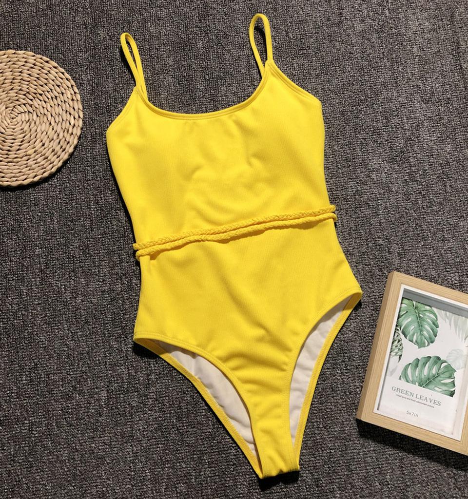 Damen Badeanzug Einfarbig Einteilig Sexy Binden Zurück Bikini Bademode Badeanzüge