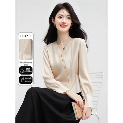French Style V-Neck Long-Sleeve Blouse
