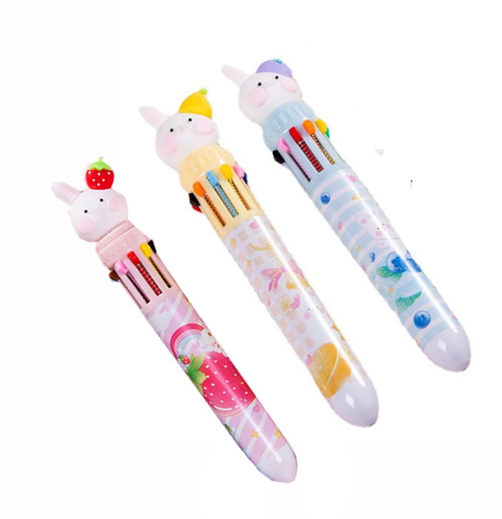 

Clapoyis Set of 3 10 Colors Ballpoint Pen Black Ink Fruit Rabbit 0.5mm