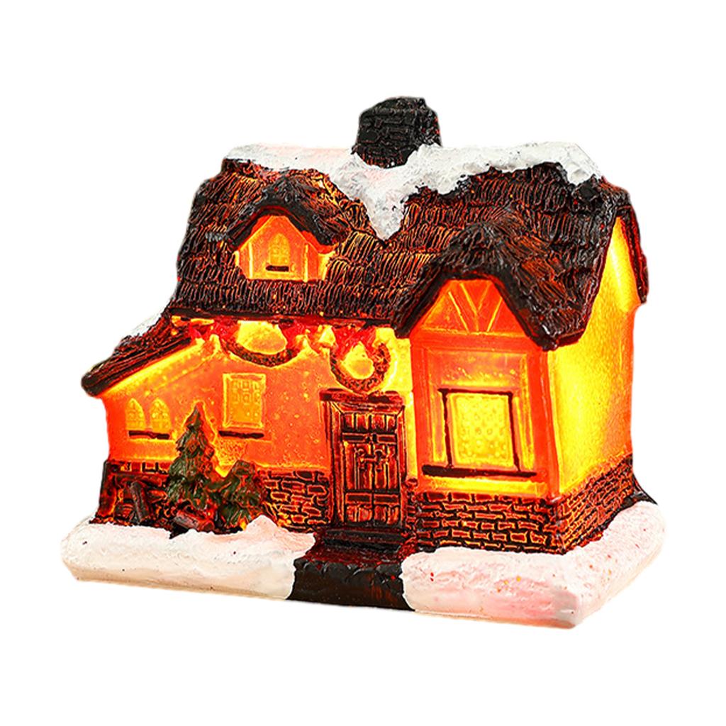 Christmas Village Scene for Home Desktop Ornaments Resin House Snowy Winter Town With LED Light Figurines for Christmas