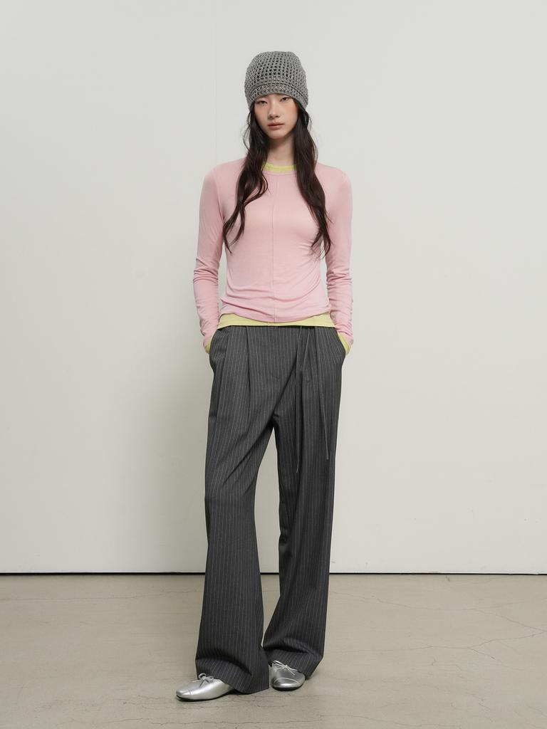 GENERALIDEA Airy Round Neck Pintuck T-Shirt [Pink] / Gf1Lts505