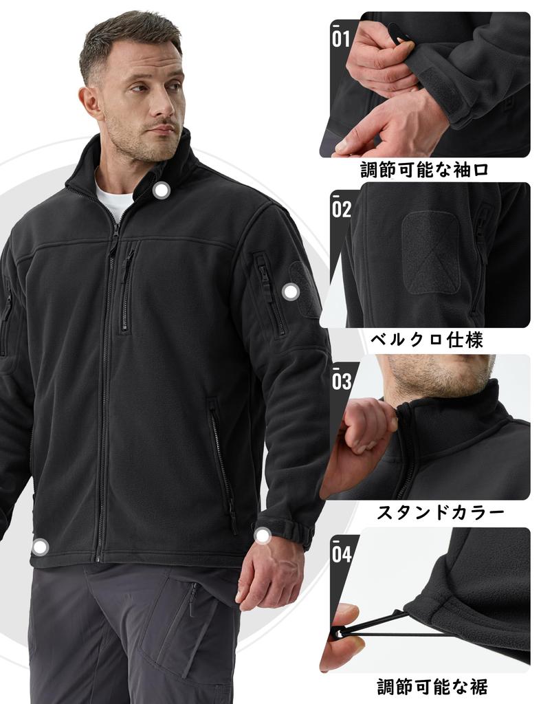 TACVASEN Outdoor Fleece Warm Cold Weather Size 2XL Men's Jacket, Windproof, Outerwear, Jumper, Sports, Coat, Hiking, Mountain, Winter, Skiing, Black,
