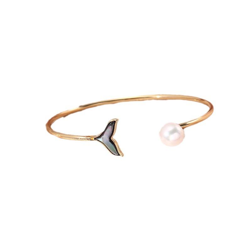 14k Gold-Plated Mother-of-Pearl Open Bracelet - Handmade Fashion Accessory for Women