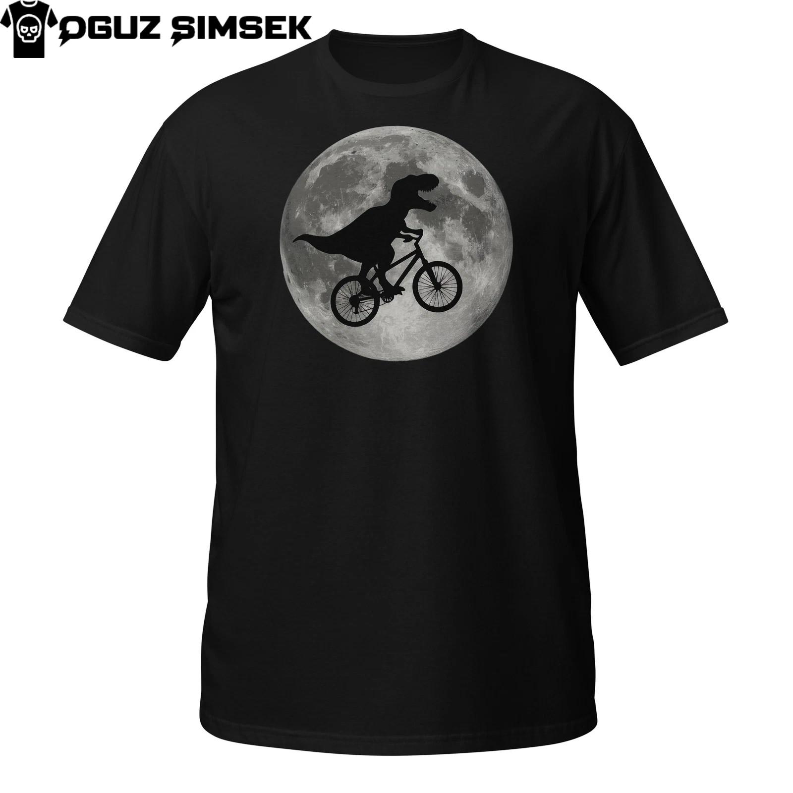 T-Rex Bicycle Moon T-Shirt Mens Womens Tees Top | Funny Dinosaur Silhouette Graphic Tee 2XL
