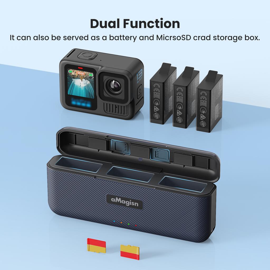 AMAGISN for GoPro Hero 13 Charging Case ABS+Silicone Action Camera Battery Charger Storage Box