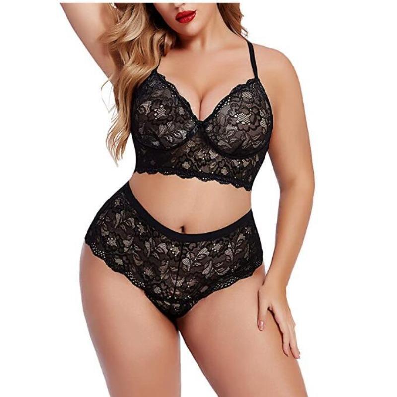 

Women s Plus Size Underwear Set High Waist Lace Bra and Panty Set Strap Underwear onesie XXL