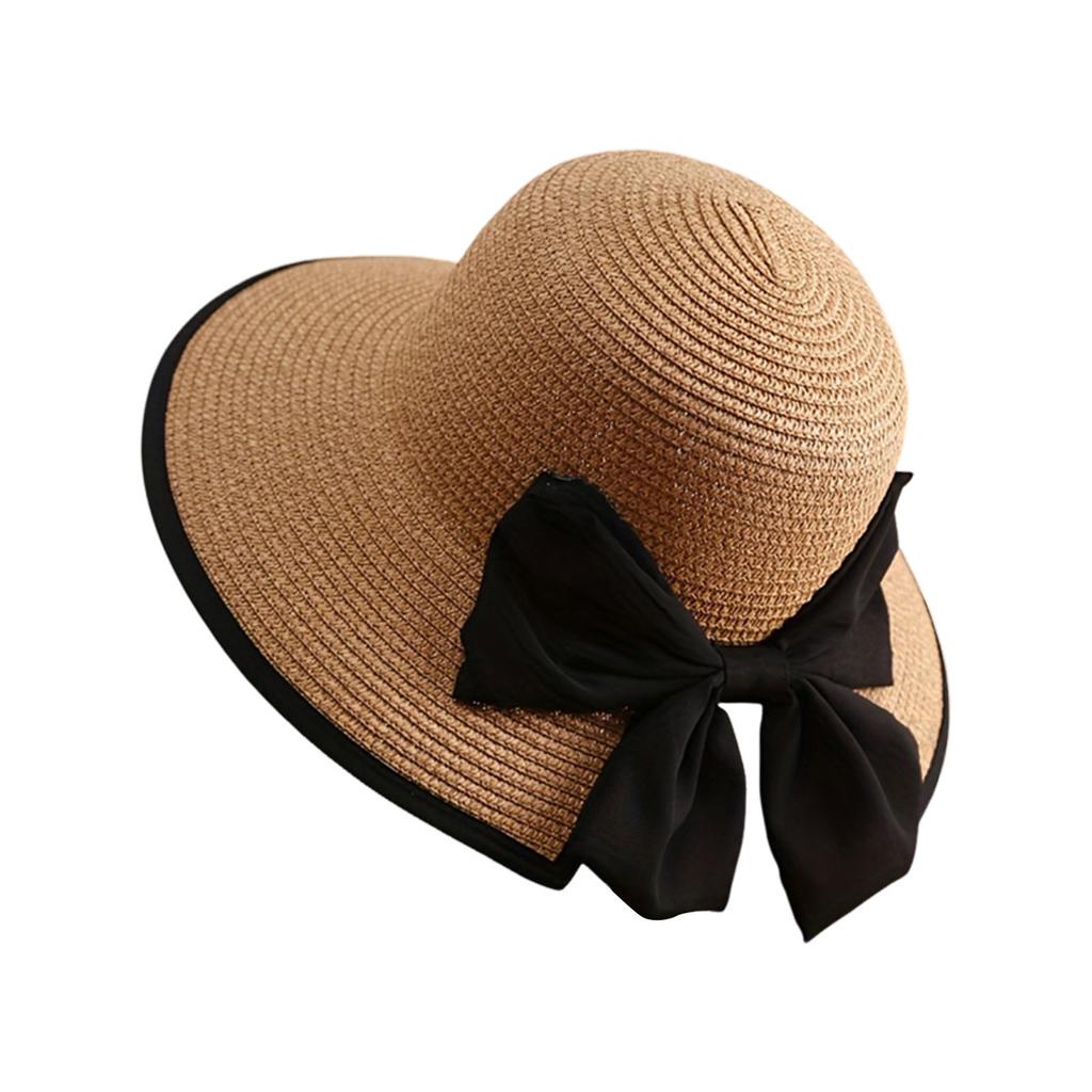 Women's Wide Brim Straw Hat with Bowknot Summer Straw Sun Hat Beach Vacation Sun Protection Hats for Outdoor Travel Photography