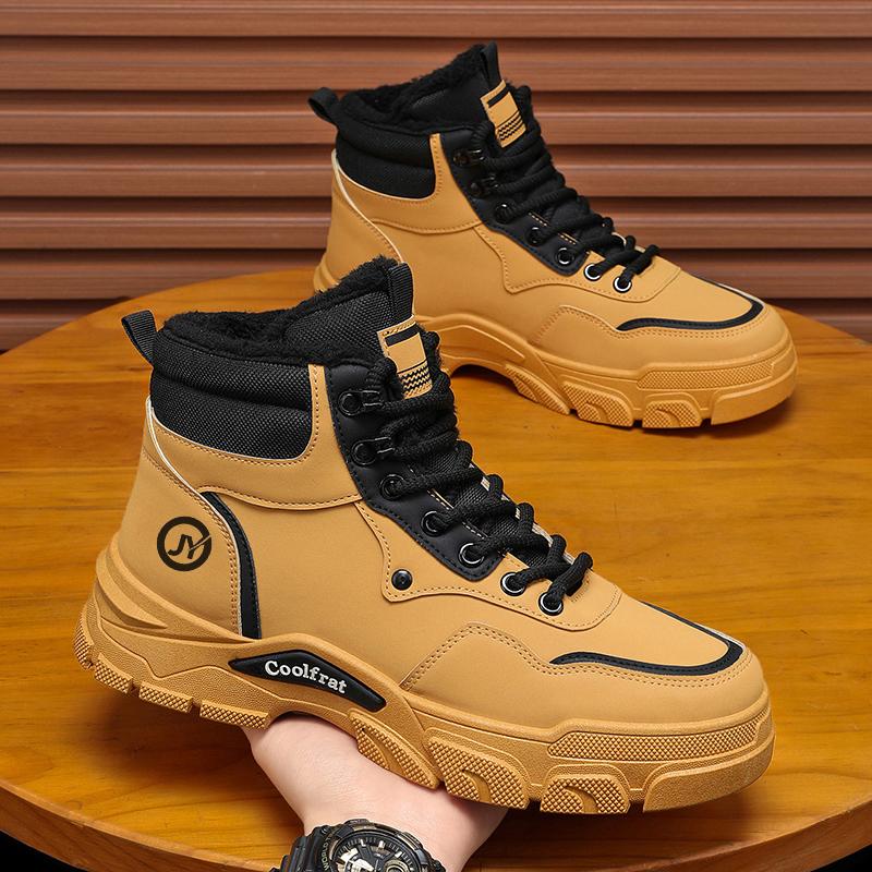 

Зимние мужские ботильоны с мехом, плюшевые теплые мужские зимние ботинки, модные нескользящие хлопковые ботинки, уличная повседневная обувь, кроссовки с высоким верхом 39 жёлтый