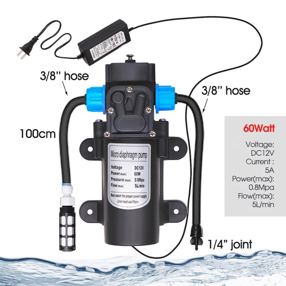 30-10m 60W Self-priming Pump Kit Misting Cooling System 1/4" 4/7mm Adjustable Nozzle Atomizer Sprayer Garden Irrigation Watering