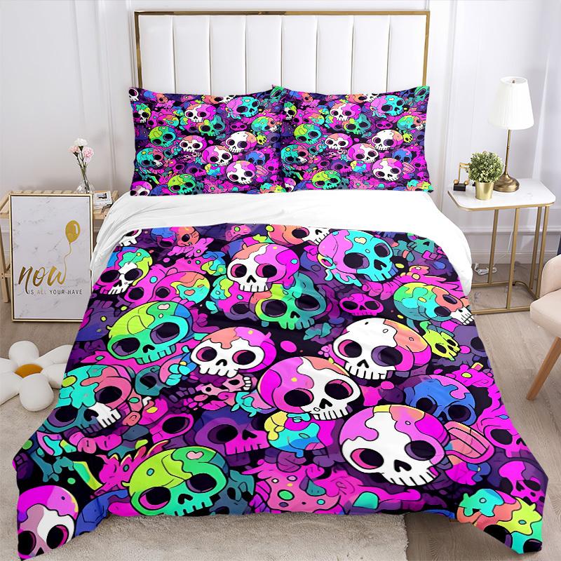 3pcs Bedding Set Skull Party Includes 1 Comforter + 2 Pillowcases, Without Pillow Inserts, Soft Comfortable,a0909080