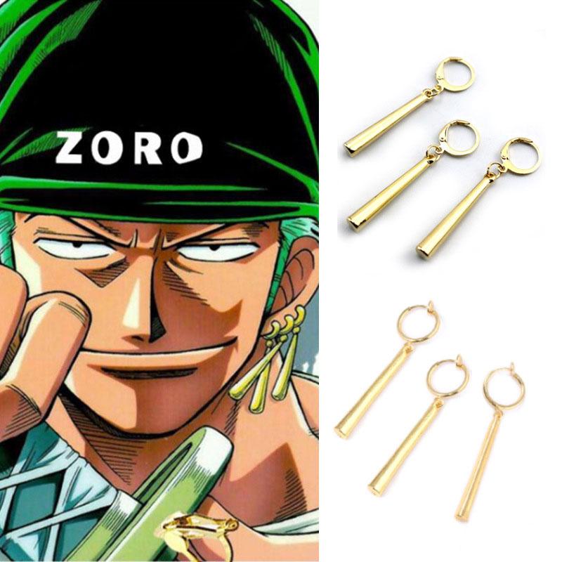 3Pcs/Set Cosplay Anime Roronoa Zoro Drop Earrings Unisex Long Pendant Fake Earring Ear Clip for Costume Prop Jewelry Accessories