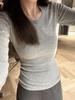 Women's Slim Fit Long-Sleeve T-Shirt, Solid Color, Ins Style, Brushed Fabric with Velvet Lining, Ideal Base Layer for All Seasons.