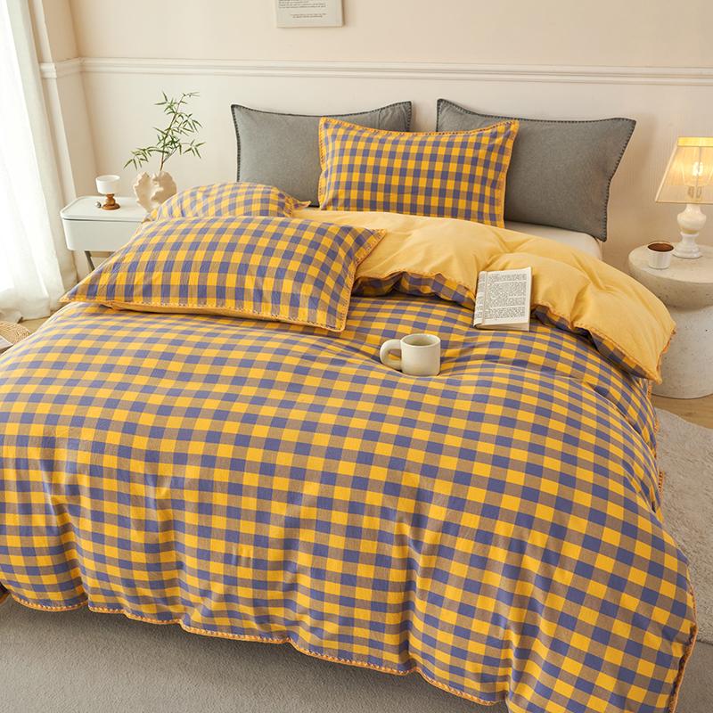 100% Cotton Luxury Bedding Set – Premium Duvet Cover + 2 Pillowcases, Classic Plaid Style, Soft & Breathable Comforter Cover Set