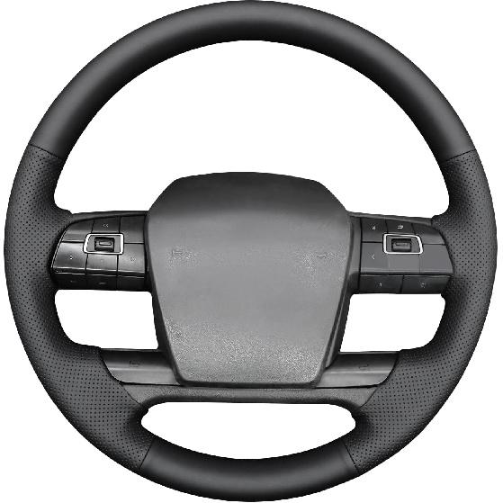 MEWANT Hand Stitch Black Real Leather Steering Wheel Cover for Volvo VNL VNR FM FH 2017-2025 DIY Car Interior Accessory