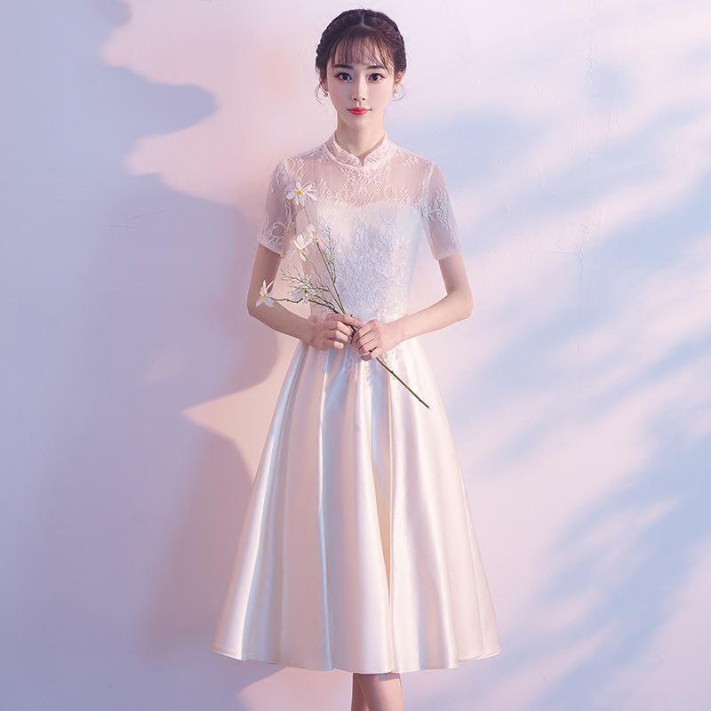 Bridesmaid Dress New Spring Grey Satin Sisters Bridesmaid Dress Medium and Long Girlfriend Dress Sister Dress