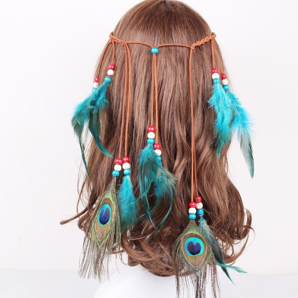Intricate Beadwork Bohemian Tassel Headband Tribal Feather Hair Extensions Themed Photoshoot Props
