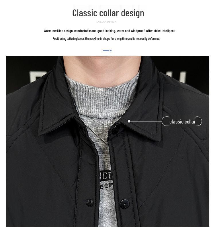 Men's Lightweight Korean Style Plaid Down Jacket with Turn-Down Collar