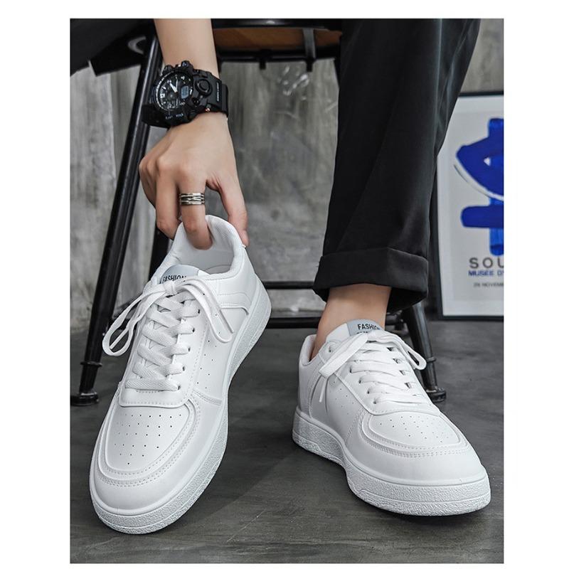 Men's Autumn Low-Top White Casual Board Shoes, Versatile Thick-Soled Trendy Footwear For Young Adults.