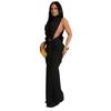 European & American Women's Sexy Sleeveless Solid Color Side Slit Dress - New Fashion Skirt