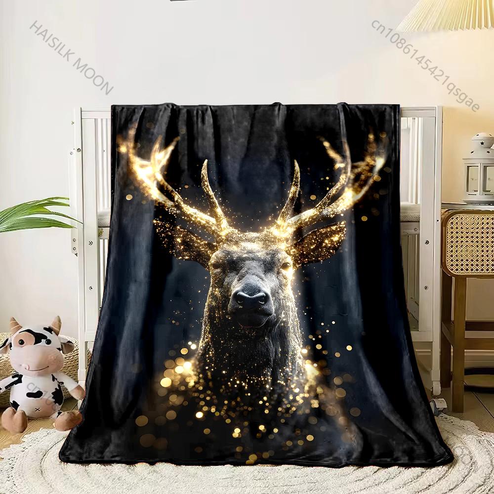 Deer surrounded by golden light Print Adult Children Warm Blankets Home Travel Car Soft Comfortable Suitable for all seasons